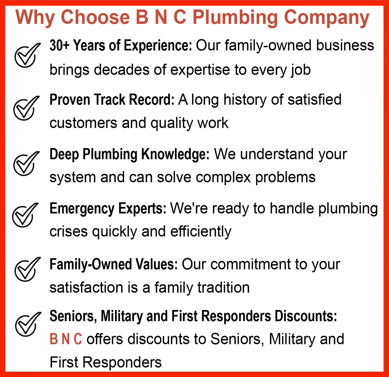 Why choose BNC Plumbing Company - Licensed Indianapolis plumber benefits